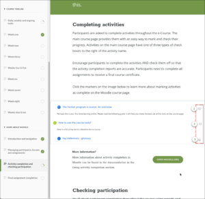 Interactive eLearning guide Screen capture of a screen of text that says completing activities at the top.